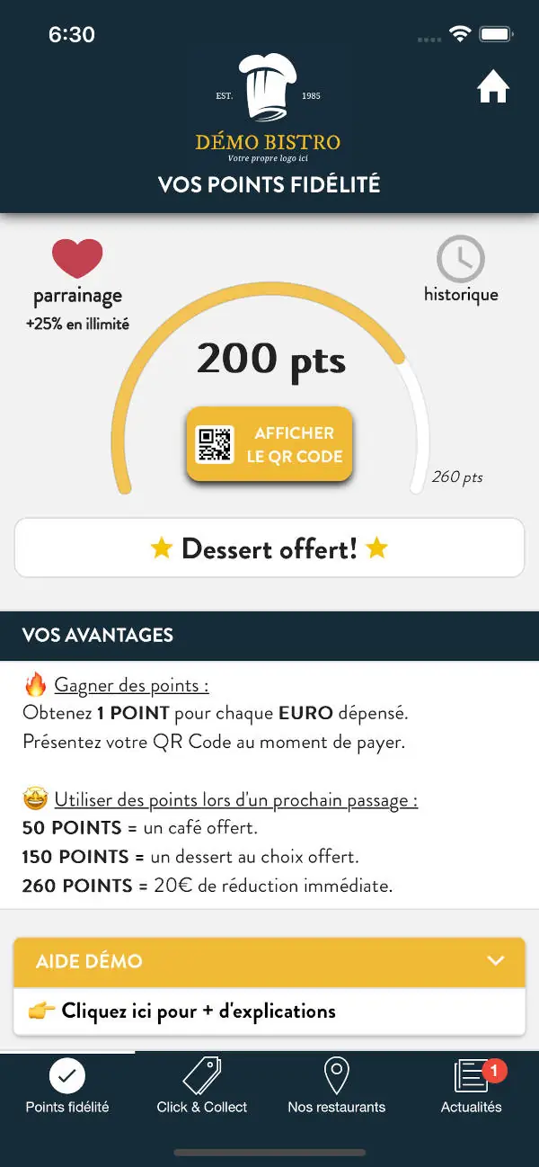 Points de fidélité dématérialisés pour restaurant