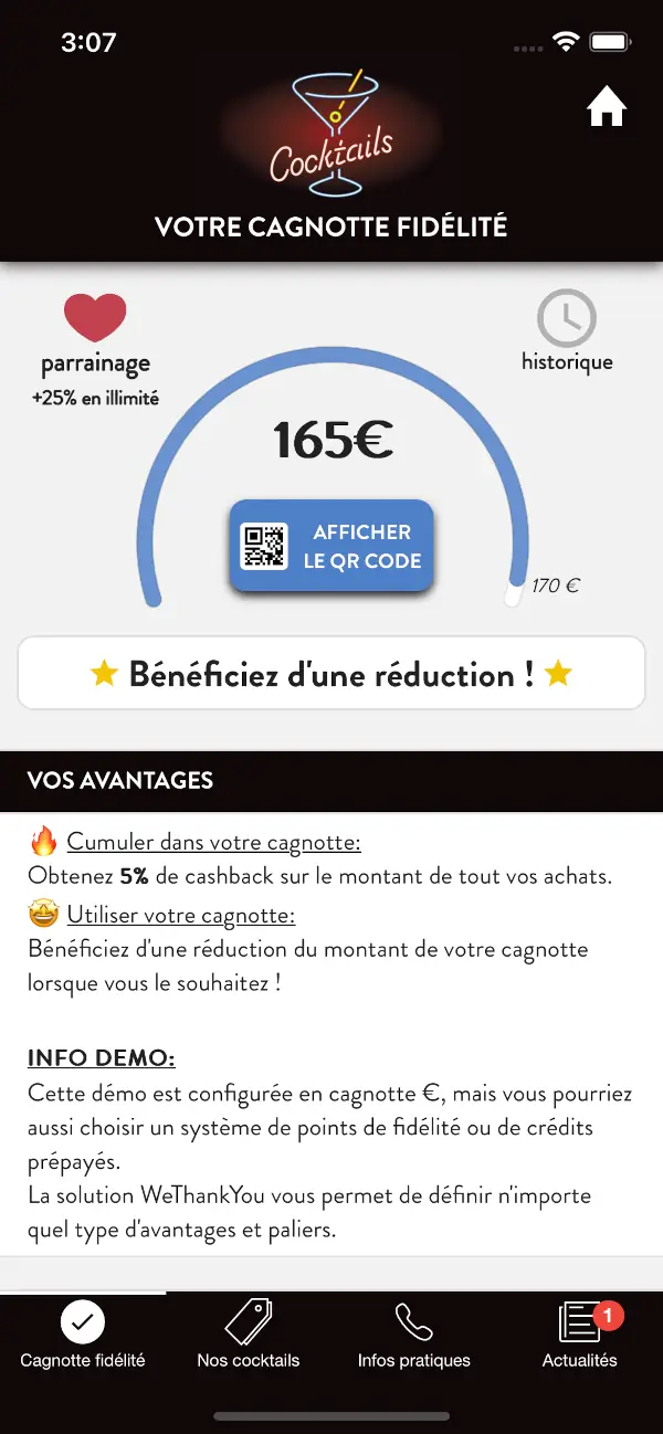 Points de fidélité dématérialisés pour bar