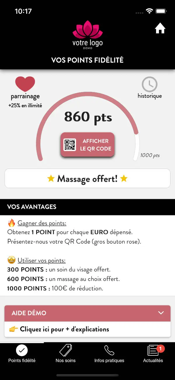 Points de fidélité dématérialisés pour salon de beauté